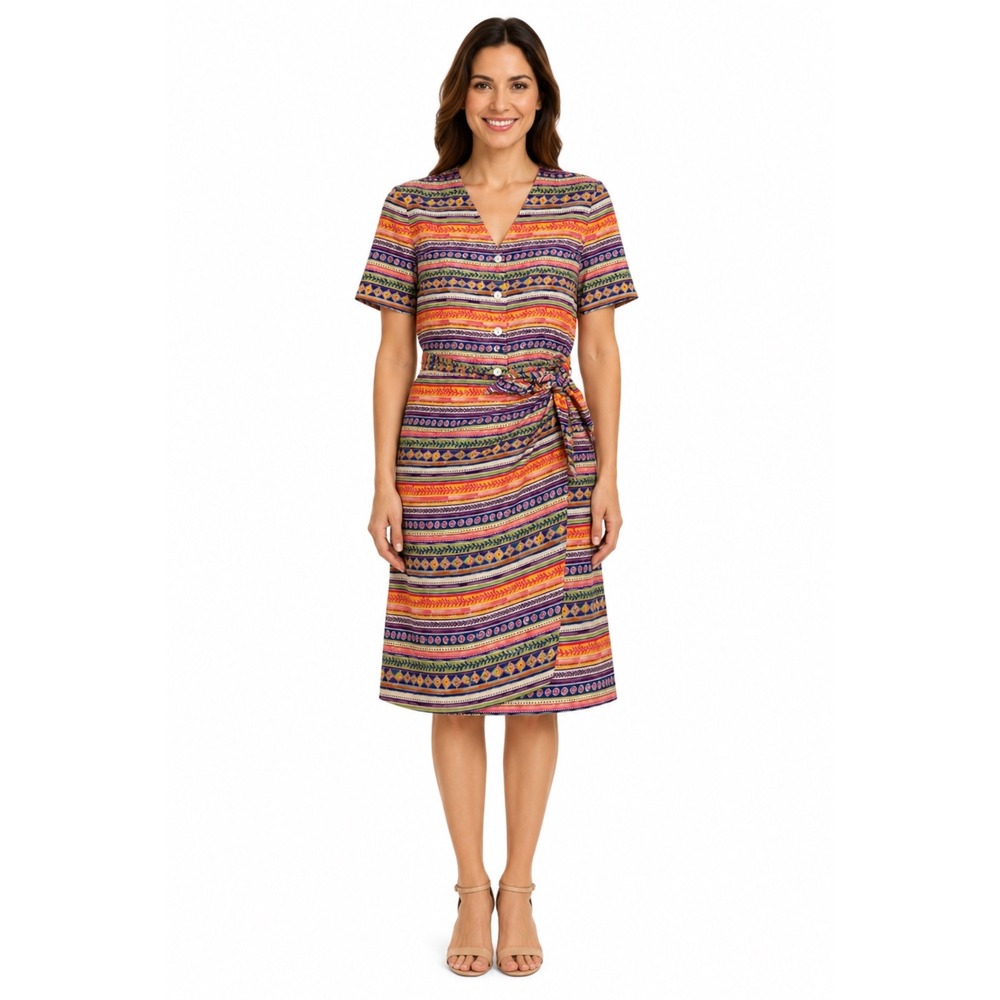 Talbots 100% Silk Midi Wrap Dress Women 8 Multicolor Southwestern 90s Boho